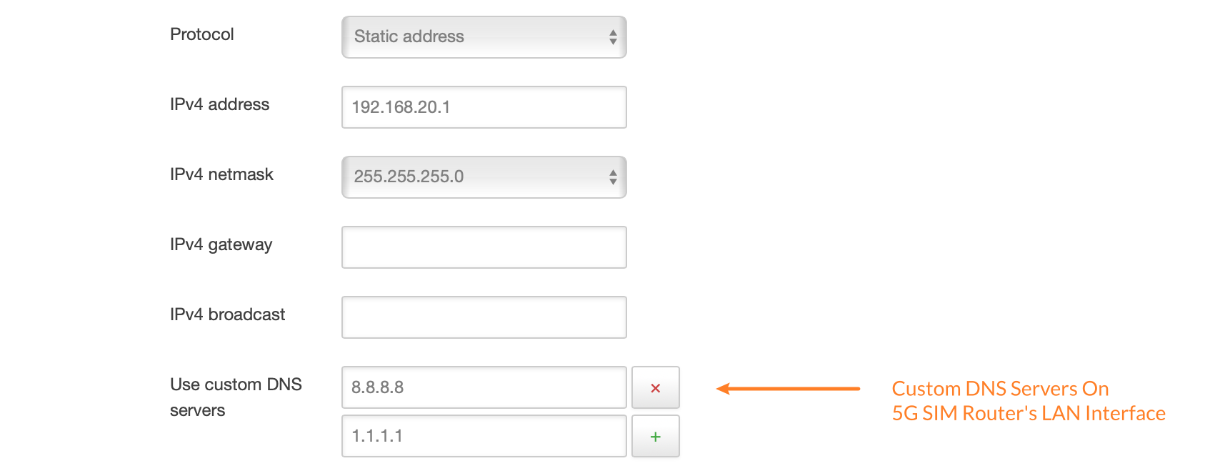 Add Custom DNS Servers On SIM Router's LAN Interface