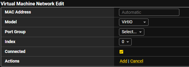 Add Network — Port Group dropdown