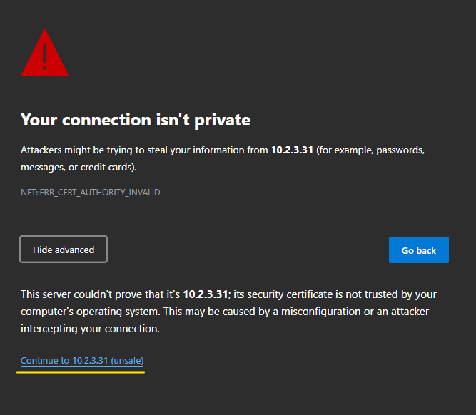 Browser certificate warning