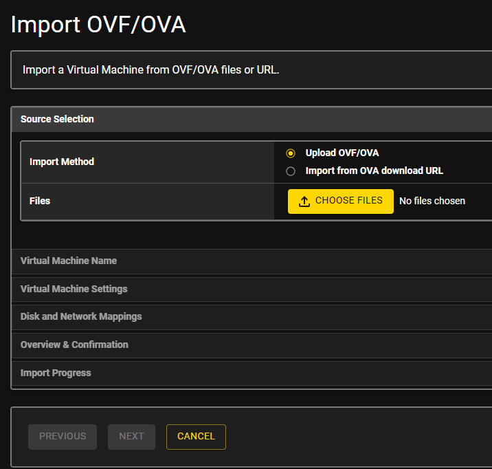 OVF/OVA import — file selection