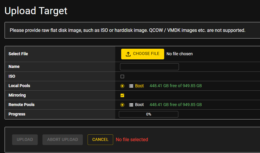 Storage screen — ISO images section